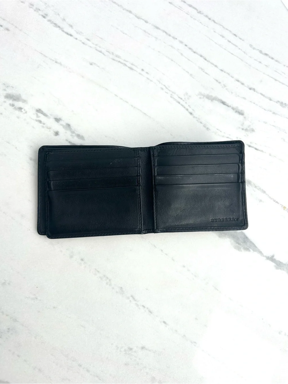 Men’s Burberry black on black plaid Leather Bifold Wallet